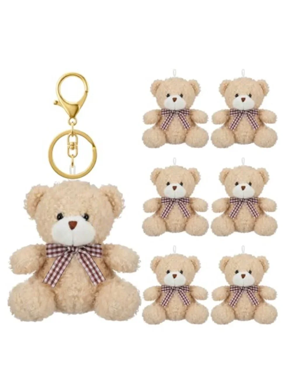 Set of 6 Cute Bear Plush Keychains Stuffed Bag Charms